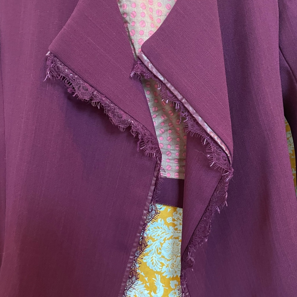 Anthropologie Elevenses Plum Asymmetric Drape Shawl Collar Open Front Jacket - Picture 2 of 4